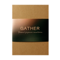 'GATHER' and 'Personal fragrance consultation' text on a brown and black gradient background